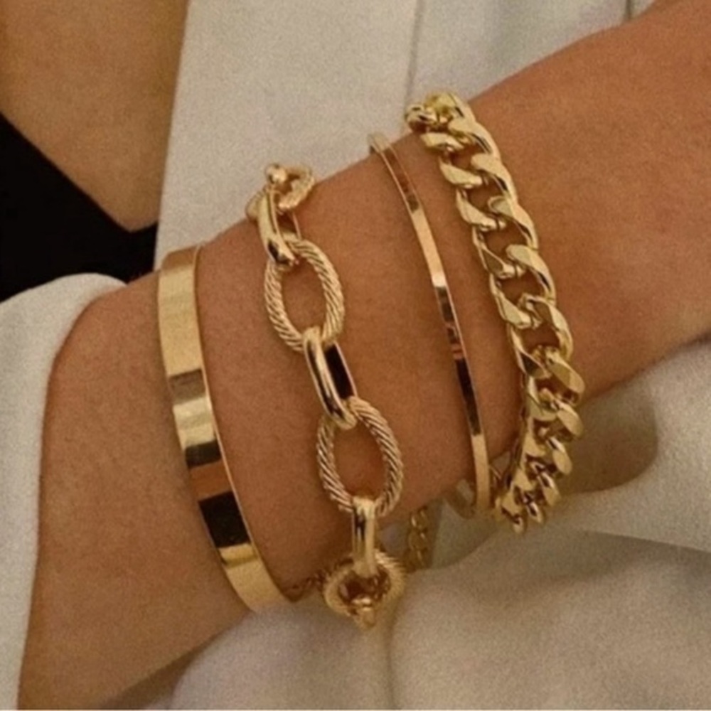 Trendy 4 Layered layers Gold Bracelets Set